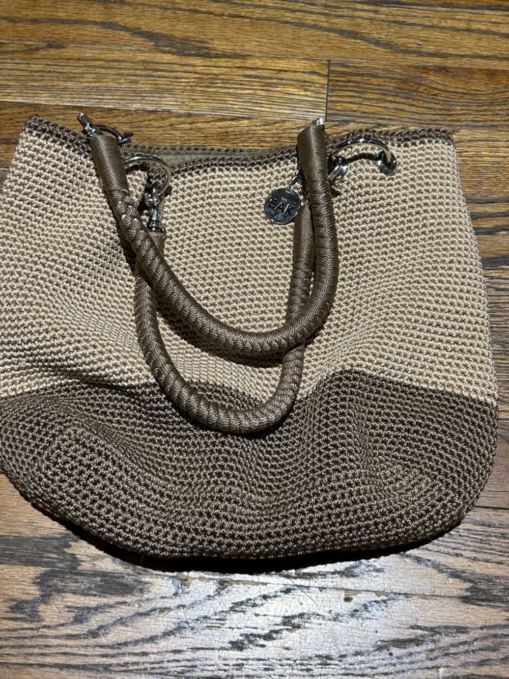 The Sak Two-Tone Woven Tote in Beige & Brown - Picture 9 of 9